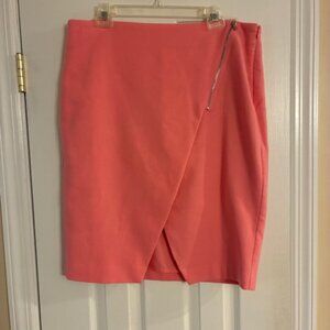 Loft Women's Hot Pink Asymmetrical Zipper Midi Edgy Straight Pencil Skirt Sz 14